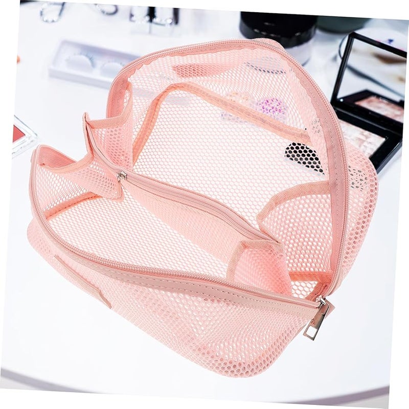 Large Capacity Pink Mesh Cosmetic Organizer Travel Toiletry Bag For Women - Image 5